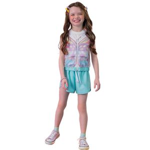 Conjunto Top Cotton Colete Tela Shorts Nylon Power Kukiê