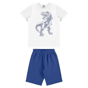 Conjunto Infantil T-Rex Camiseta E Bermuda Moletinho Branco