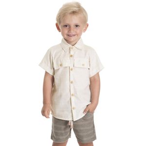 CONJUNTO MENINO CAMISA BERMUDA MOLETINHO OFF WHITE SERELEPE