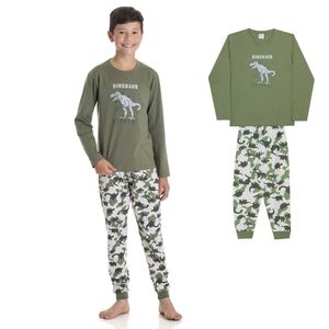 Pijama Infantil Longo Brilha No Escuro Dino Rex Dadomile