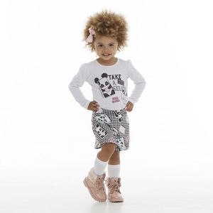 Conjunto Longo Infantil Shorts Saia Panda Lover Pega Mania Branco