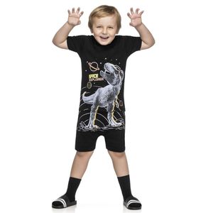 Pijama Curto Infantil Tiranossauro Rex Brilha No Escuro