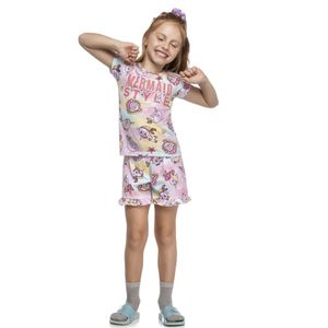 Pijama Curto Infantil Estilo Sereia Brilha No Escuro