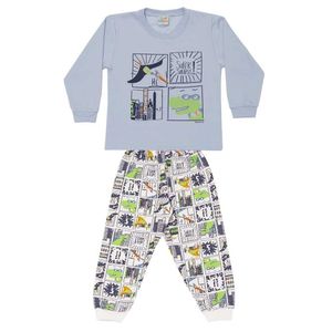 Pijama Infantil Moletinho Brilha/Escuro Supersaurus Dadomile Azul