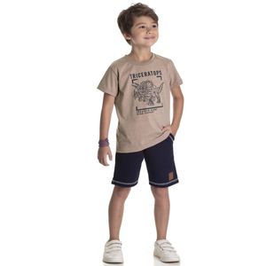 CONJUNTO MENINO CAMISETA DINO EM RELEVO BERMUDA SERELEPE