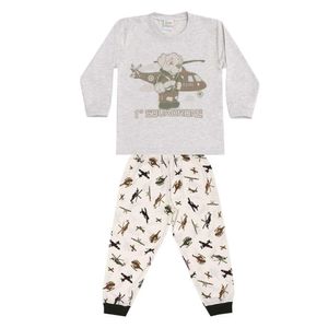 Pijama Longo Infantil Brilha No Escuro Aeronave Dadomile Mescla White