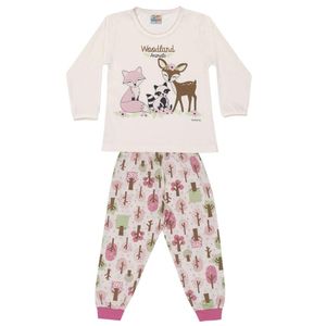 Pijama Longo Infantil Brilha No Escuro Floresta Dadomile Bege