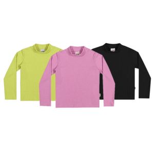 Kit 3 Blusa Canelada Infantil Rosa Preto Verde Elian