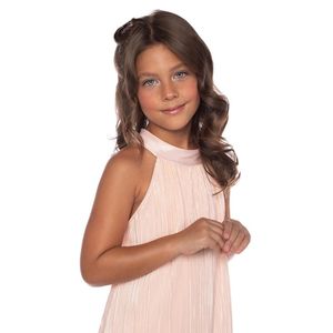 VESTIDO INFANTIL INDIGO COM DETALHES PLISSADO AMADA