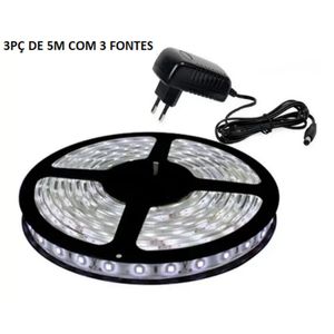 Kit 3 Fita Led 5050 Branco frio 3000k 5m Bivolt Com Fonte