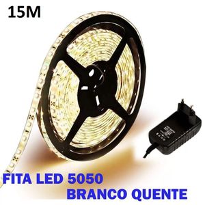 Fita De Led Branco quente 5050 15 Metros Para Decoração Com Fonte 5amp