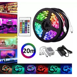 Fita De Led Rgb 5050 20 Metros Para Decoração Com Fonte