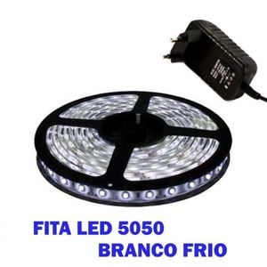 Fita Super Led 5050 Branco Frio 300 Leds 5m + Fonte