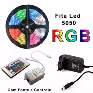 Fita De Led Rgb 5050 5 Metros Para Decoração Com Fonte