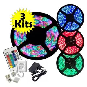 Kit 3 Fita Led Ultra Rgb 3528w Prova D'agua Fonte Controle