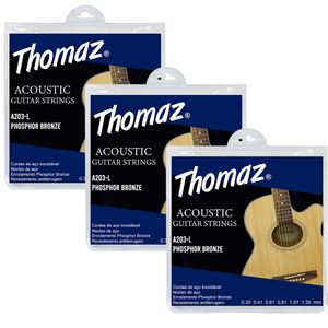 Kit 3 Encordoamentos Violão Aço 012 Phosphor Bronze 203L Thomaz