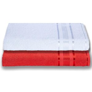 2 Toalhas Plus Size Grossa e Macia 80x180 Vermelho+Branco