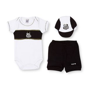 Conjunto Bebê Santos com Body e Boné Curto Oficial