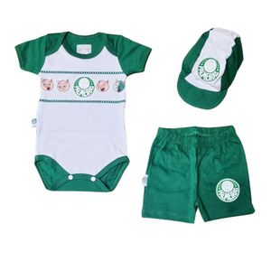 Conjunto Bebê Palmeiras Body Shorts e Boné Oficial