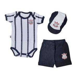 Uniforme Bebê Corinthians Body Shorts e Boné Oficial