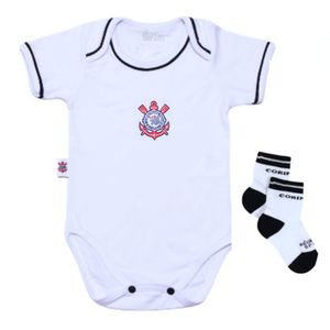 Kit Bebê Corinthians 2 Peças Com Body e Meia Oficial