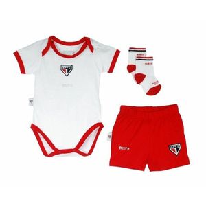 Kit Conjunto Bebê São Paulo Com Body Shorts e Meia Oficial