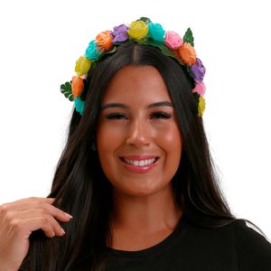 Tiara de Carnaval Flores Coloridas com Folhagem Luxo