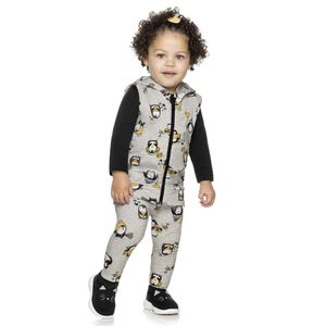 Conjunto Infantil Moletinho Menina Pinguim Elian 3 pçs Cinza