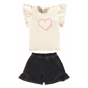 CONJUNTO BEBÊ BLUSA E SHORTS CORAÇÃO MILLI&NINA