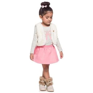 Conjunto Infantil Blusa Colete Pelo Saia Short Mundi