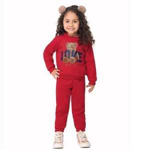 Conjunto Moletinho Infantil Menina Love Vermelho Boca Grande