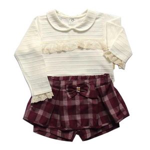 Conjunto Infantil Menina Tecido Chess Manga Longa Vinho