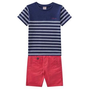 Conjunto Infantil Menino Camiseta Listrado Bermuda Paper