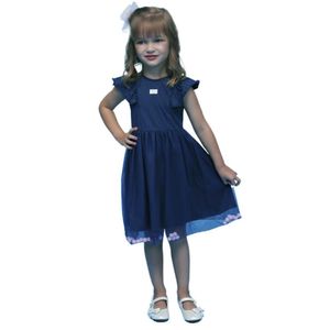 VESTIDO INFANTIL TULE POMPOM MARINHO LE BHUA