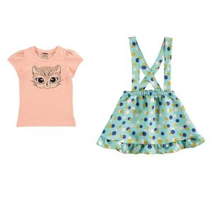 Conjunto Infantil Menina Blusa Saia-Short Gatinha Rosa Azul Glinny