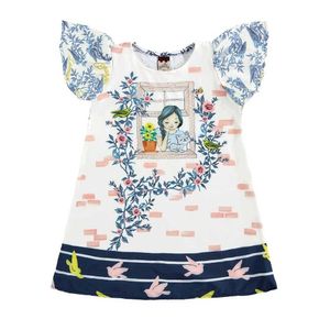 Vestido Infantil Cotton Plus Estampado Tecido Silk Com Elastano Sublimado Azul