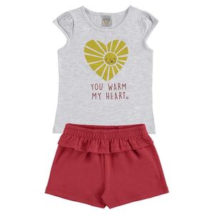 Conjunto Infantil Blusa E Short Coração BG Cinza