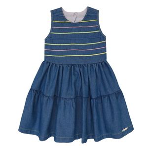 VESTIDO INFANTIL MENINA JEANS BORDADO LE BHUA