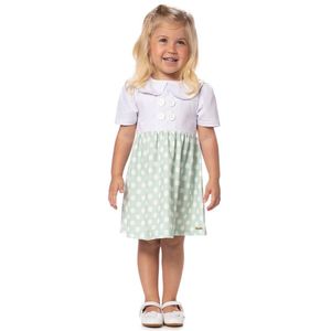 VESTIDO BABÊ ALGODÃO BRANCO LONDON SUBLIMADA VERDE AMADA