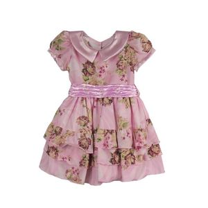 Vestido Infantil Menina Na Cor Rosa Com Estampa Floral