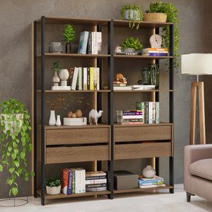 Estante Armário Multiuso para Livros 4 Gavetas 8 prateleiras 140cm Rustic/Preto Madesa