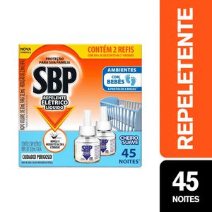 Repelente Elétrico Líquido SBP 45 Noites Cheiro Suave 2x32.9ml