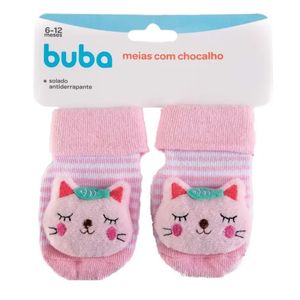 Meias Antiderrapantes com Chocalho Gatinho Rosa Buba 12729