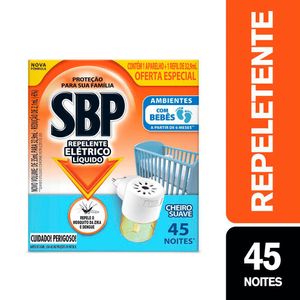 Repelente Elétrico Líquido SBP 45 Noites Cheiro Suave Novo Aparelho + Refil