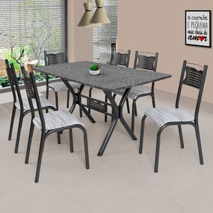 Conjunto de Mesa Poeme 6 Cadeiras Ciplafe Craqueado/Preto