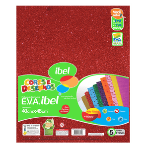 E.V.A. Ibel 40X48cm Vermelho Glitter Pacote com 5 Unidades