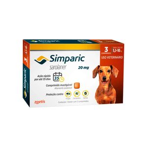 Antipulgas Simparic Zoetis 20mg com 3 Comprimidos para Cães 5,1 a 10kg