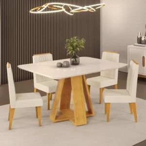 Conjunto de Mesa Celeste 4 Cadeiras DJ Móveis Off White/Neve