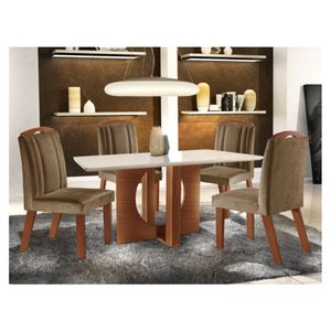 Conjunto Mesa Firenze 4 Cadeiras LJ Móveis Castanho Prêmio/Off White