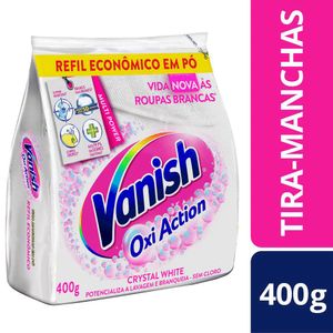 Tira Manchas Vanish em Pó Crystal White Oxi Action para Roupas Brancas Refil Econômico 400g